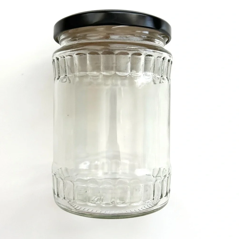 Lot of 6 Glass Jars +Black Metal Lid for Canning Crafts Storage